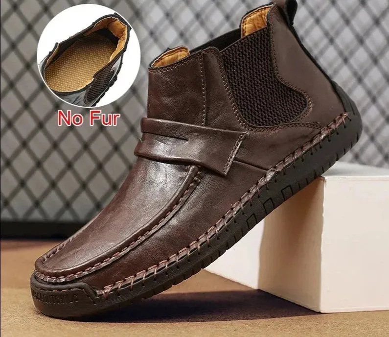 Handmade Autumn Winter Warm Fur Boots Slip On Comfortable Casual Mens Shoes Genuine Leather Ankle Boots Plus Size 48