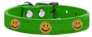 Happy Face Widget Genuine Leather Dog Collar Emerald Green 22