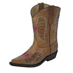 Kids' Antique Saddle Wing & Heart Snip Toe Cowboy Boots - G1257