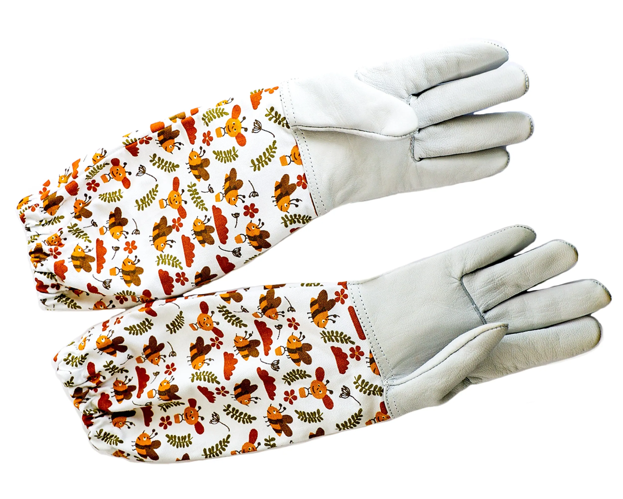 Kids Beekeeping Leather Glove with Floral Honey Bee Printed Sleeve