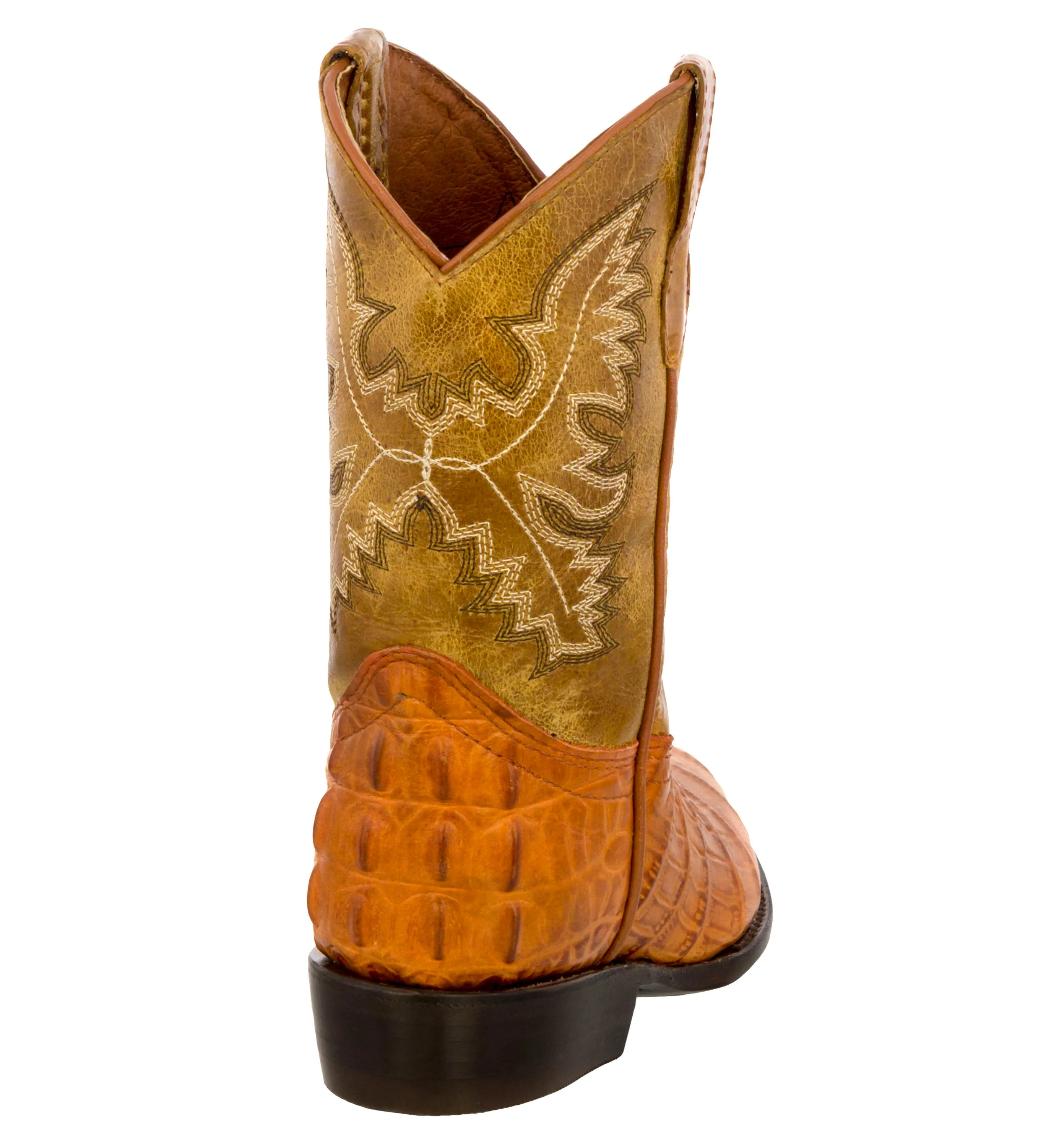 Kids Cognac Alligator Tail Print Leather Cowboy Boots J Toe