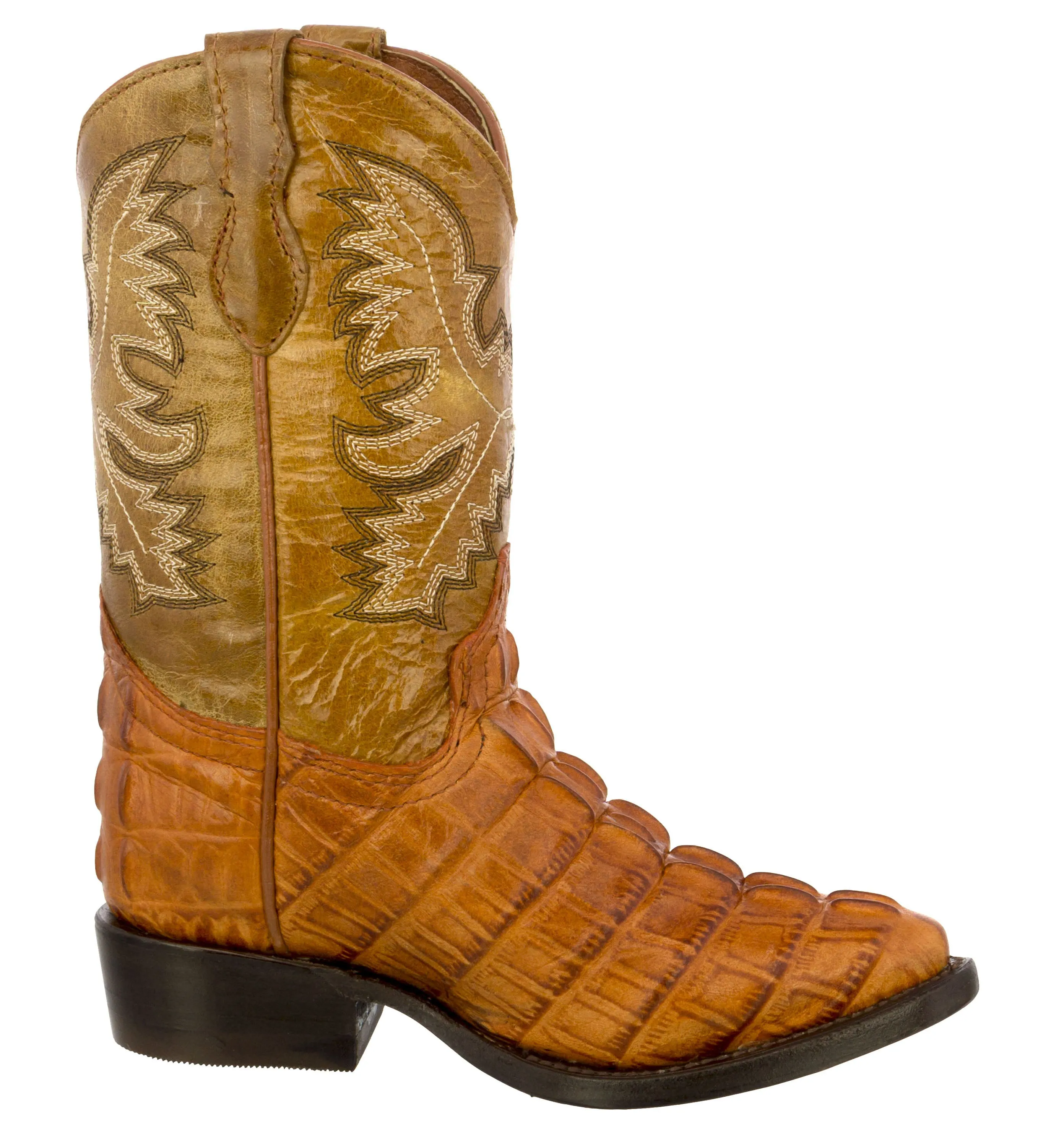 Kids Cognac Alligator Tail Print Leather Cowboy Boots J Toe