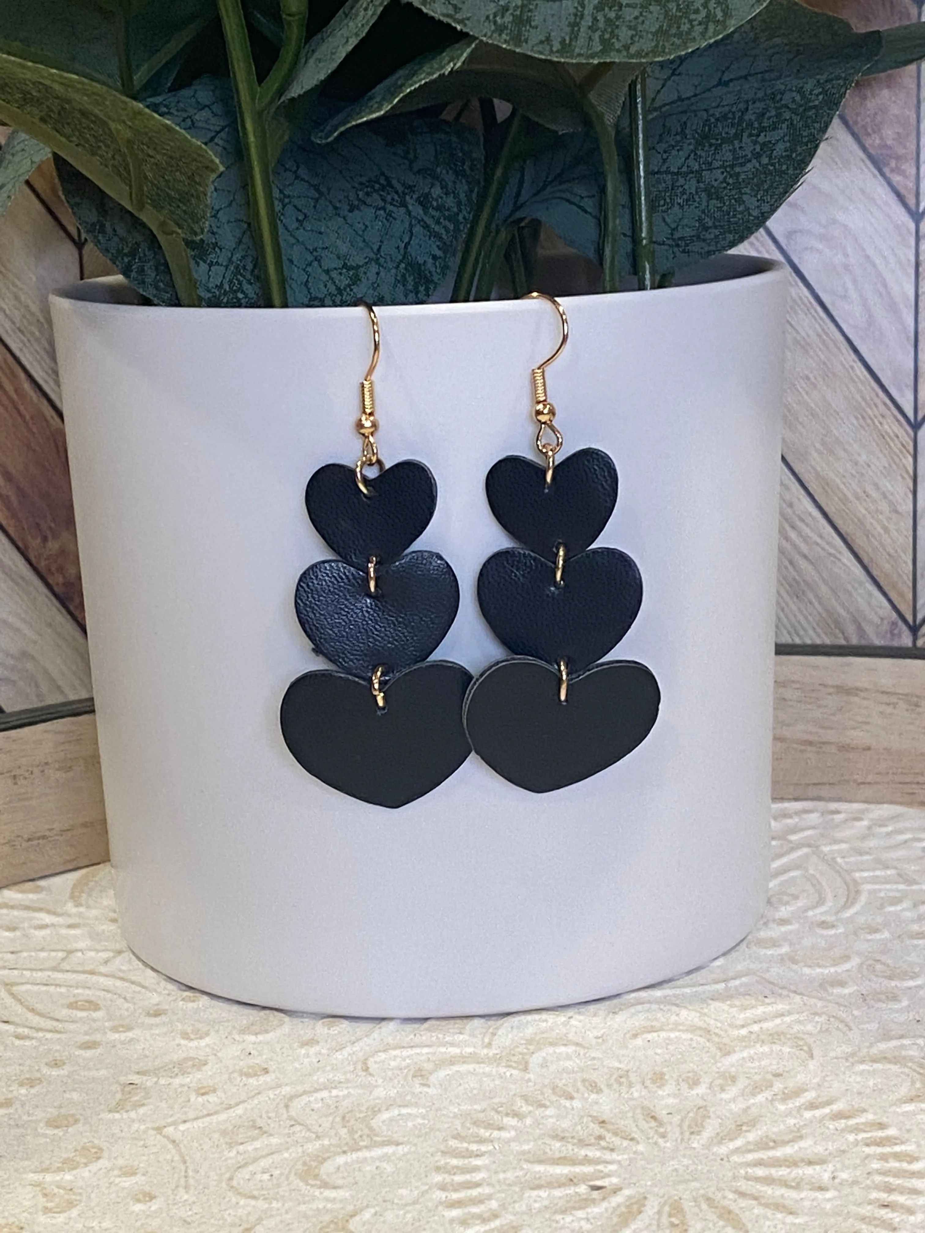 Leather Heart Trio Earrings