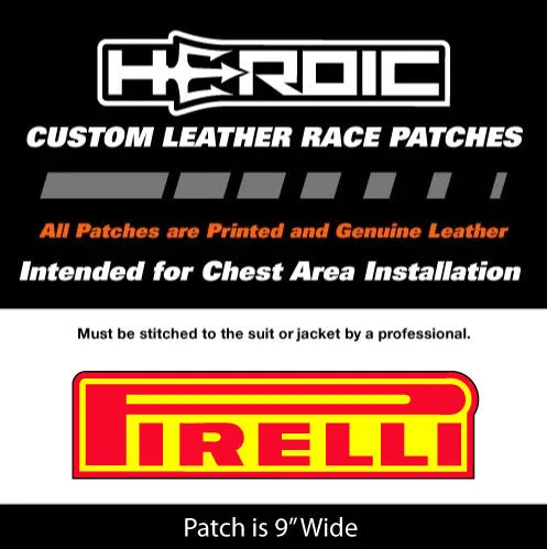 Leather Printed Patches - Pirelli Tires 9" Red Letter