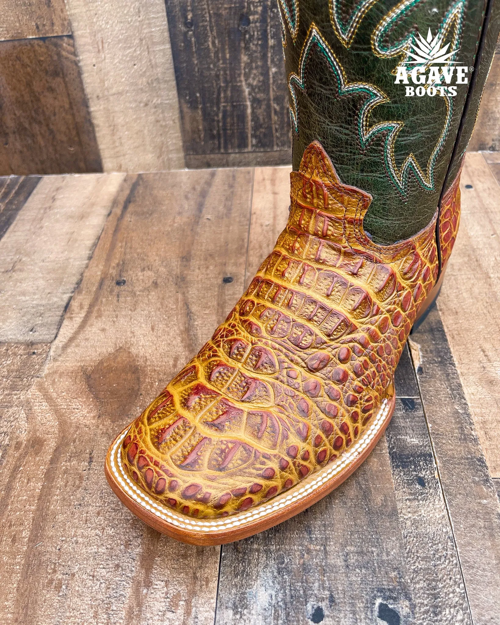 LIGHT BROWN CAIMAN HORNBACK | MEN SQUARE TOE BOOTS