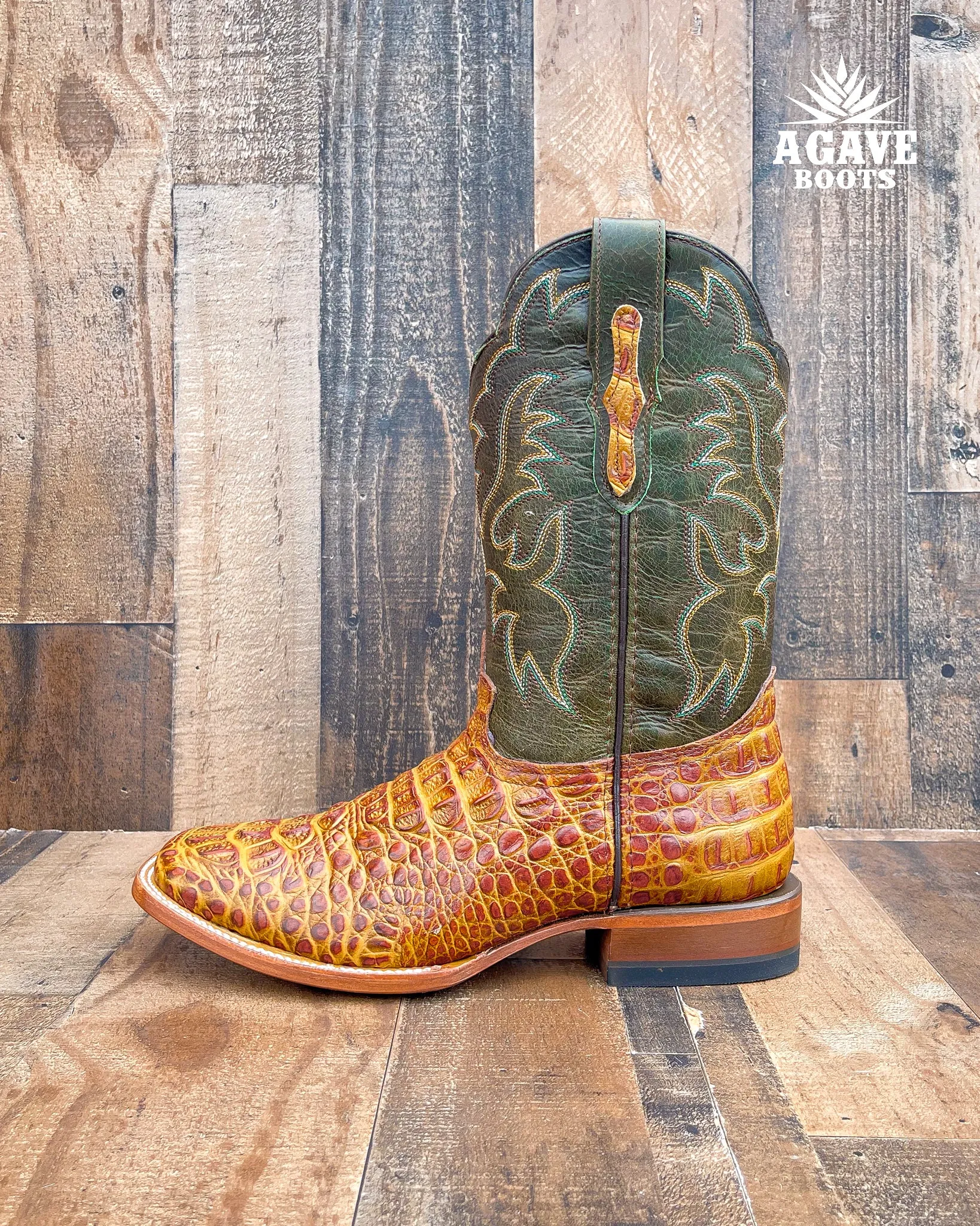 LIGHT BROWN CAIMAN HORNBACK | MEN SQUARE TOE BOOTS