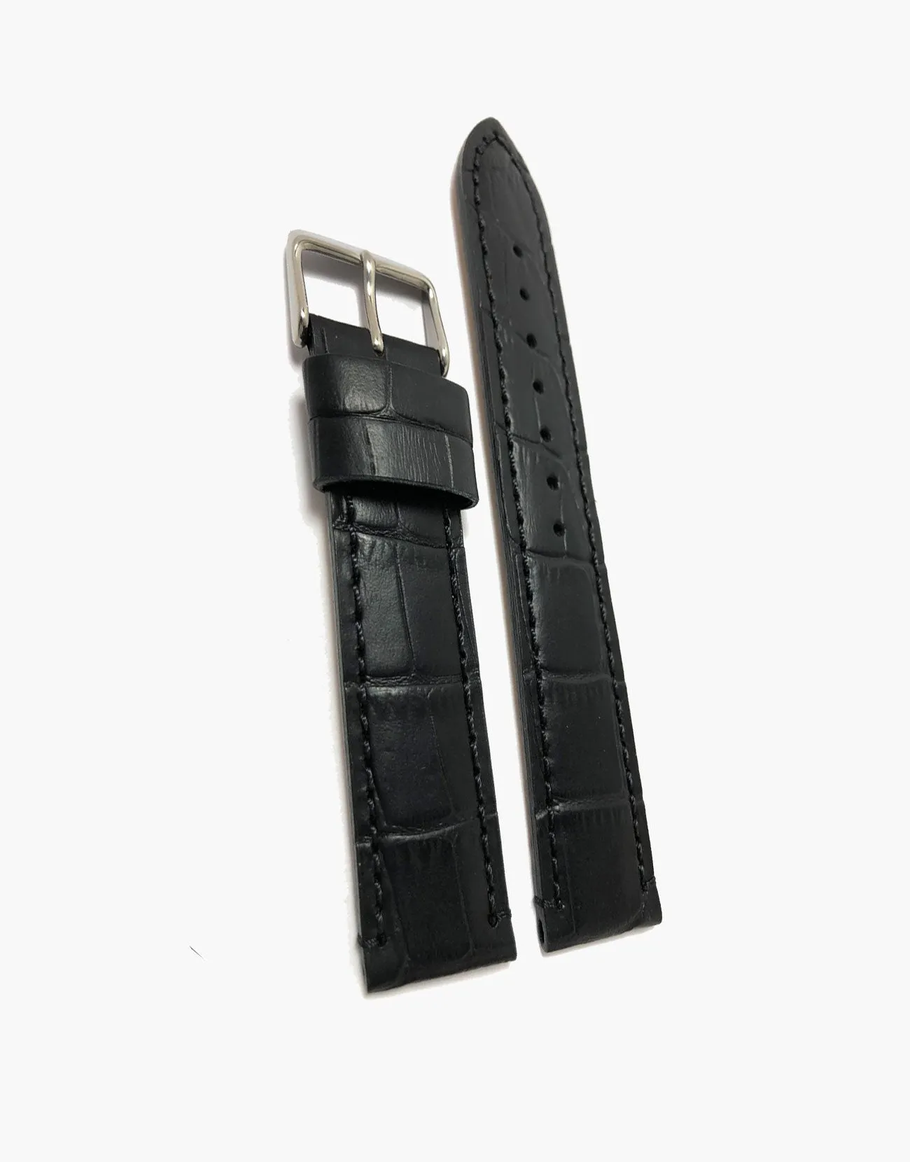 LUX Black Genuine leather watch strap Alligator Grain Slim Flat-matte