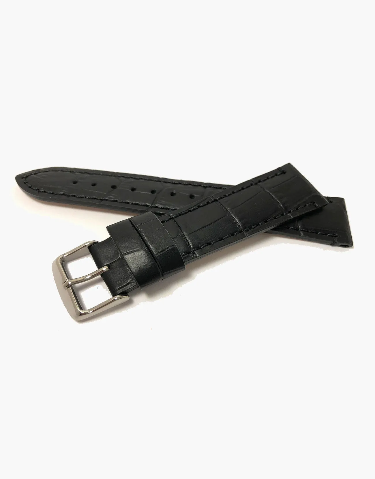 LUX Black Genuine leather watch strap Alligator Grain Slim Flat-matte