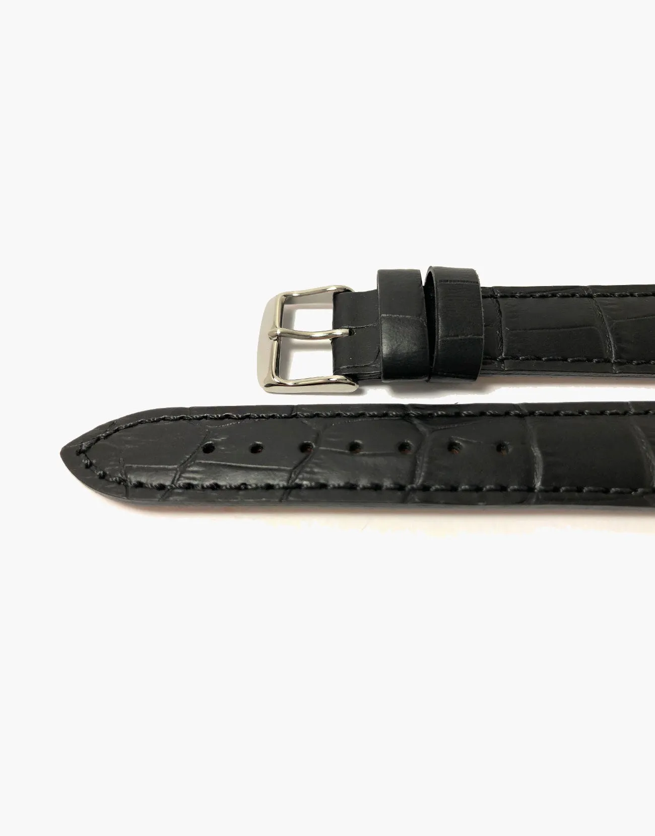 LUX Black Genuine leather watch strap Alligator Grain Slim Flat-matte