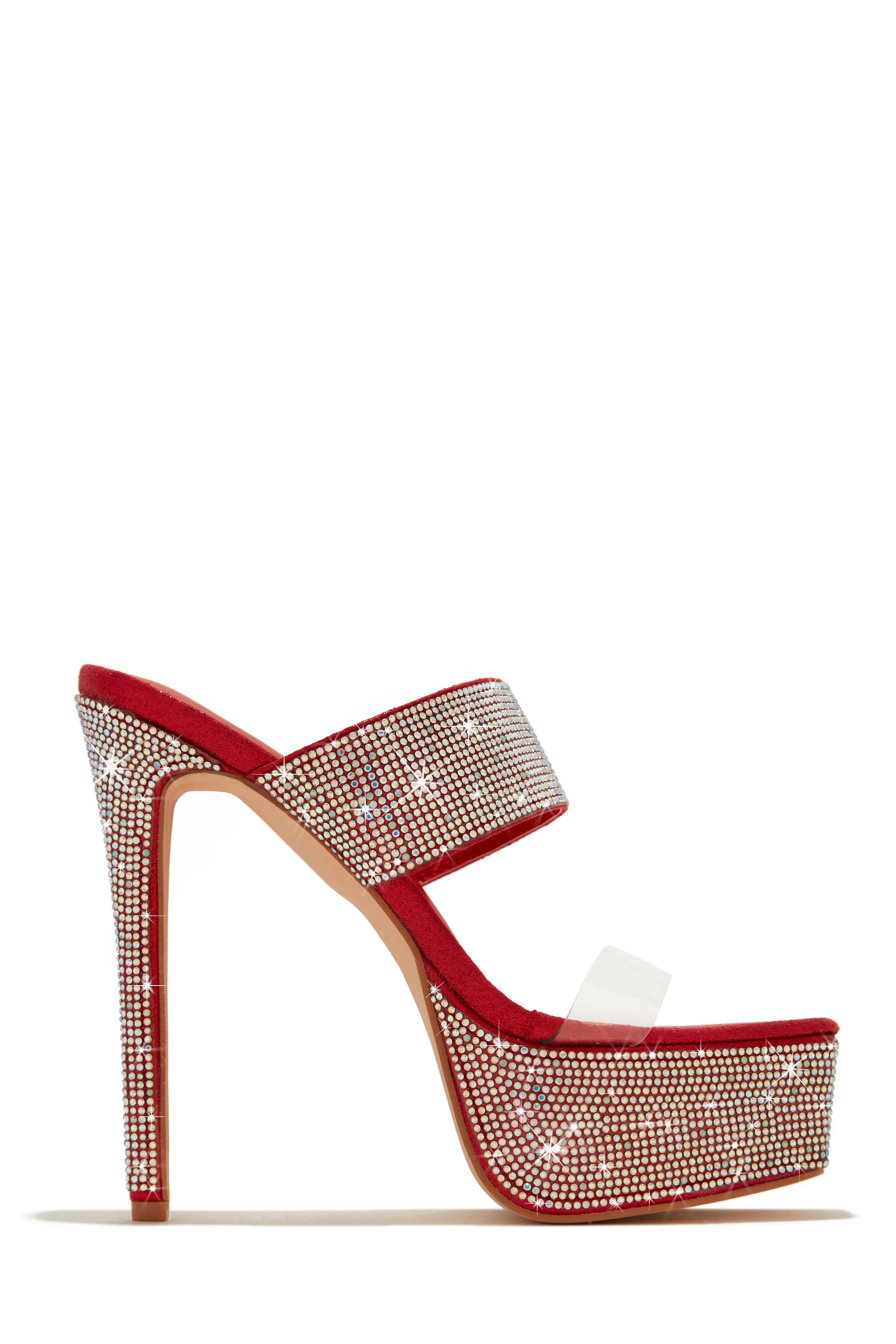 Main Event Embellished Platform High Heel Mules - Red