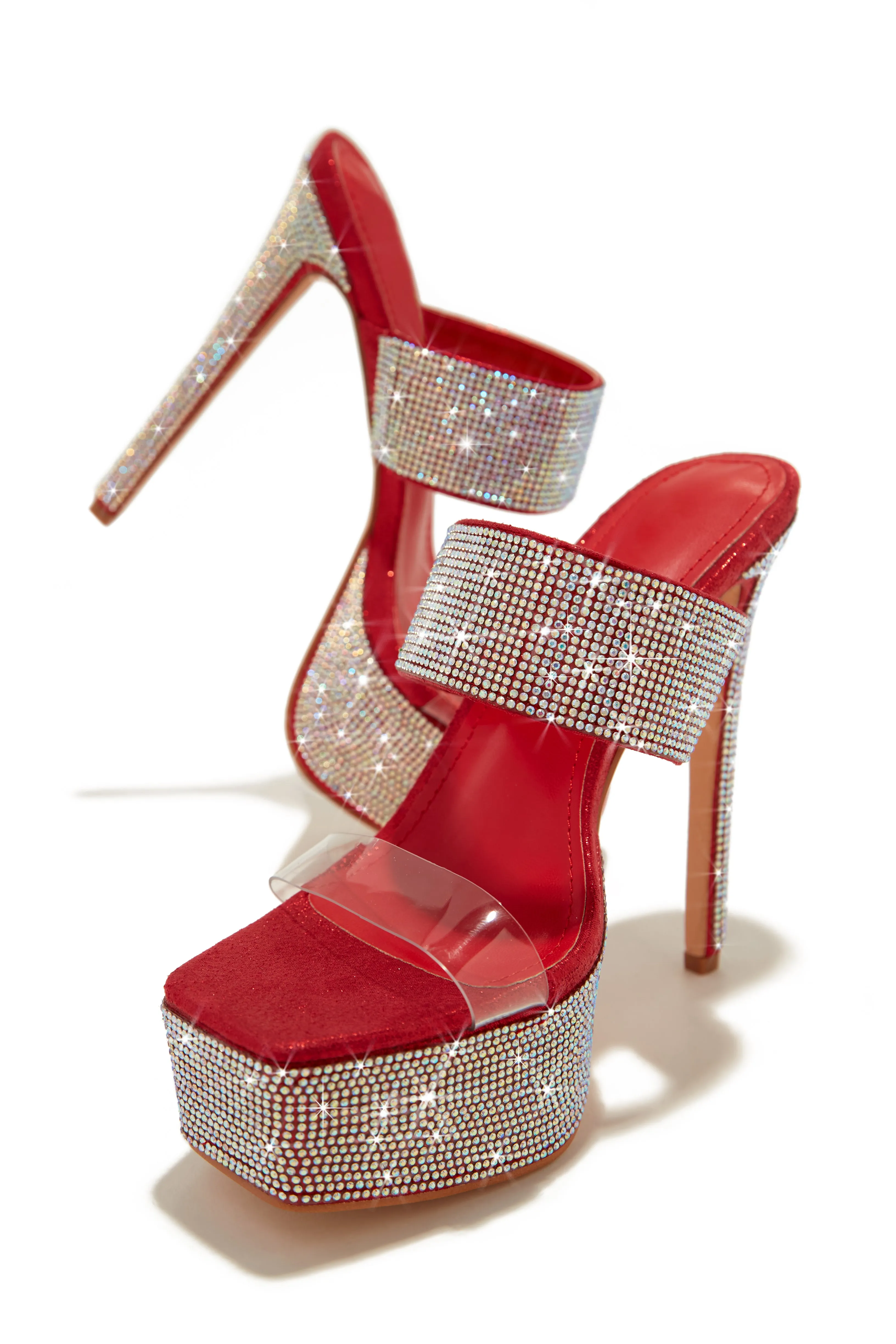 Main Event Embellished Platform High Heel Mules - Red