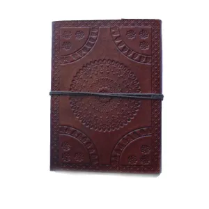 Mandala embossed leather journal with tie