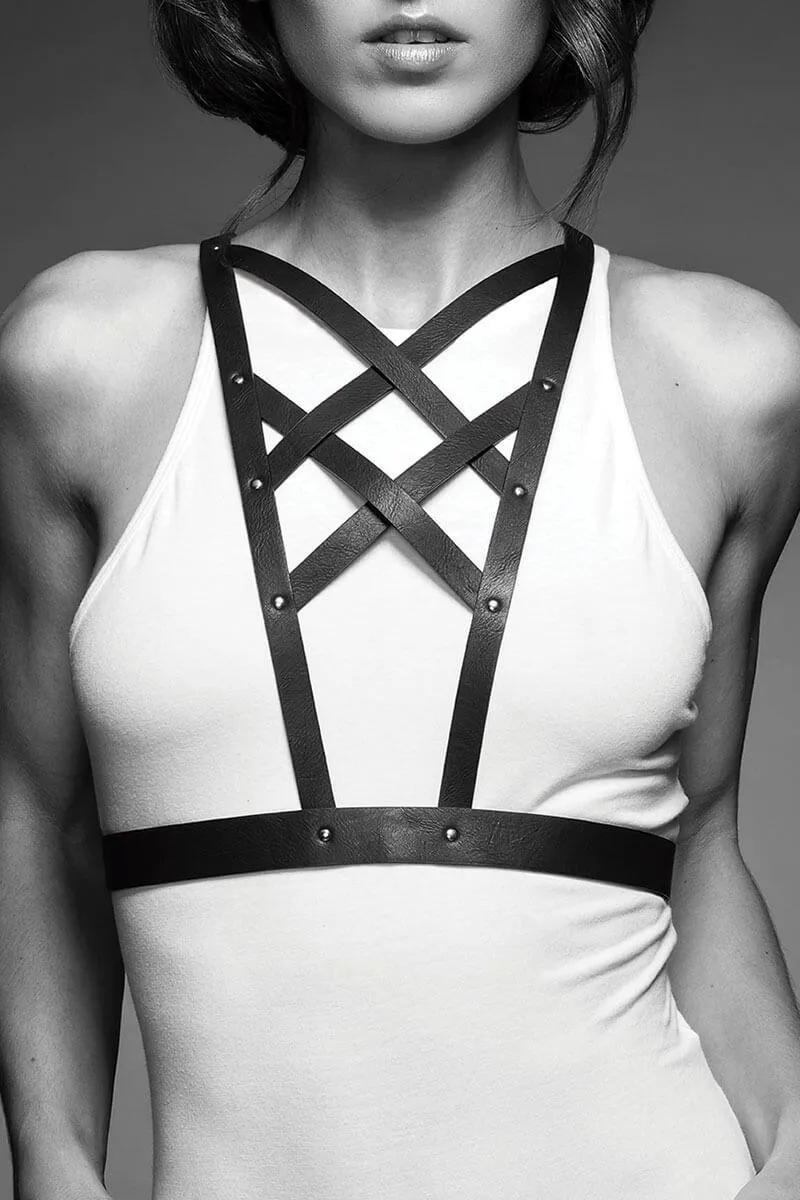 Maze Vegan Leather Cross Cleavage Harness