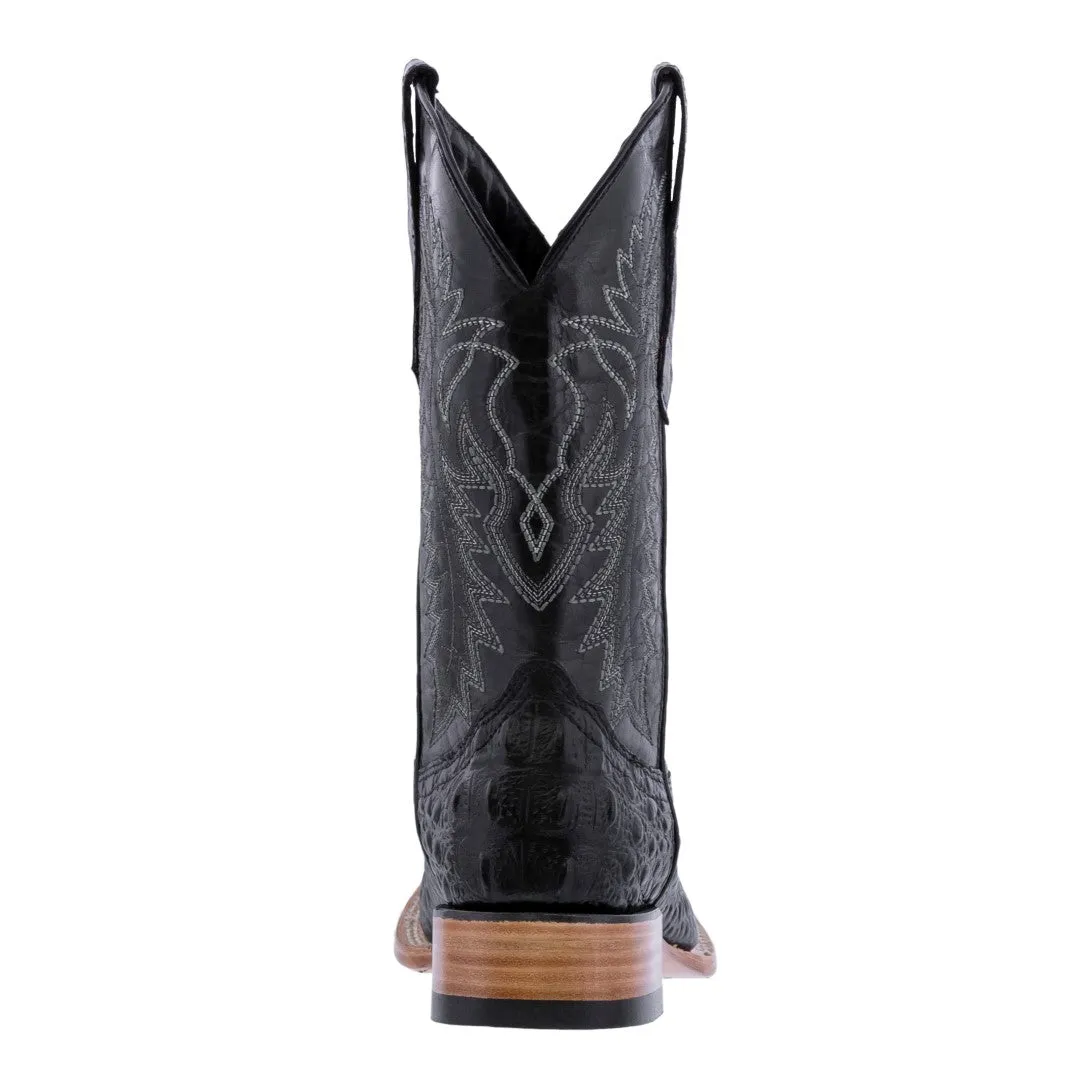 Mens Black Alligator Hornback Print Leather Cowboy Boots Square Toe