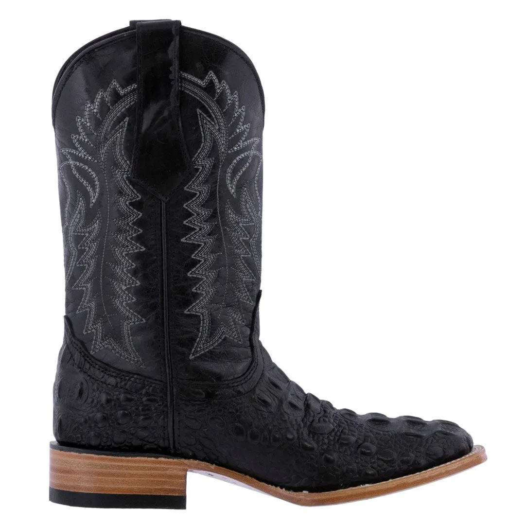 Mens Black Alligator Hornback Print Leather Cowboy Boots Square Toe