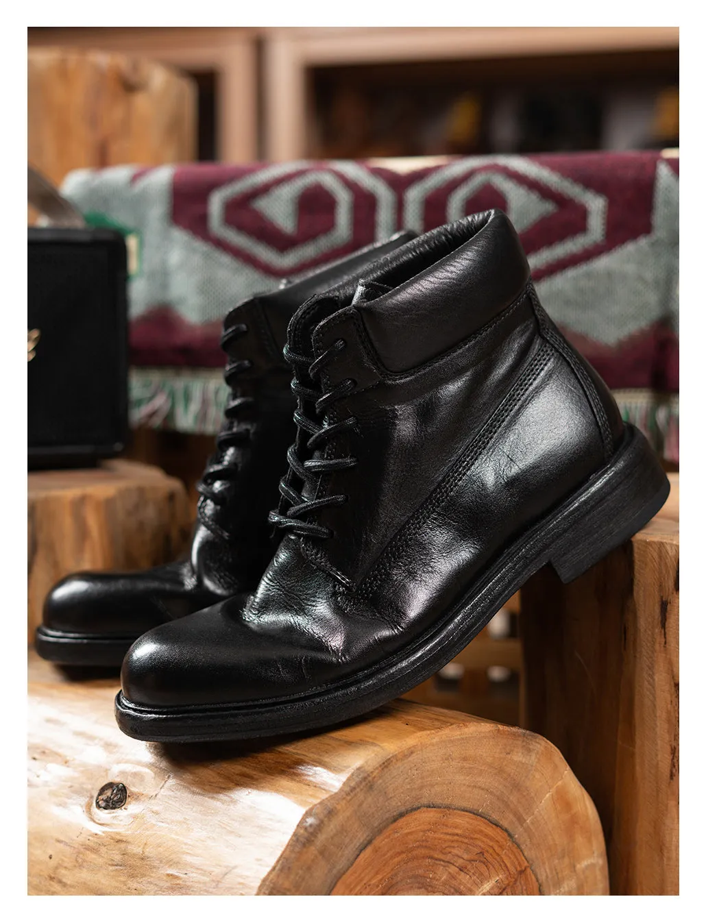 Men's Black Leather Work Boots