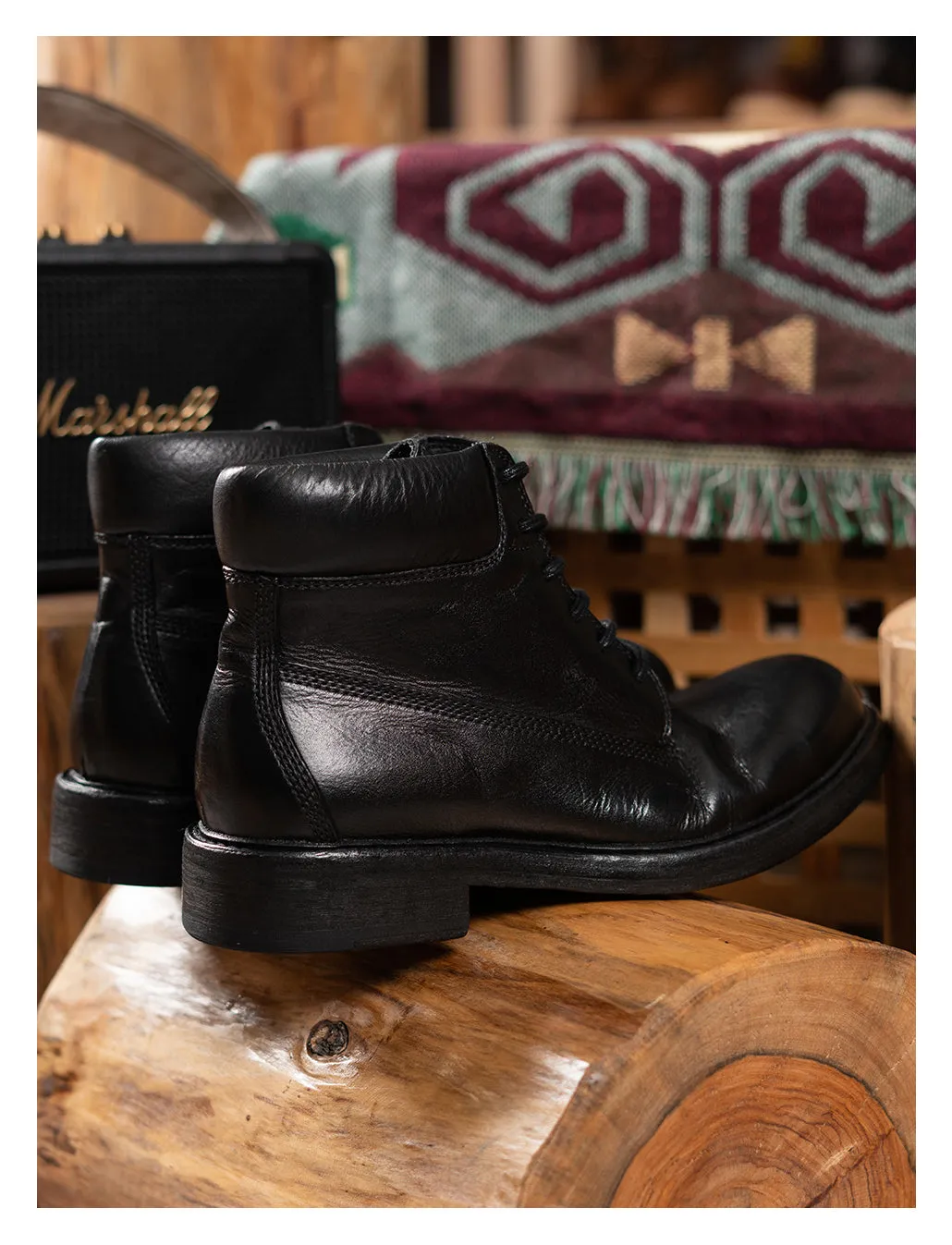 Men's Black Leather Work Boots