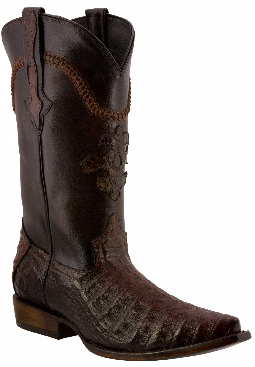 Men's Rustic Cognac Genuine Crocodile Belly Skin Cowboy Boots - Snip Toe