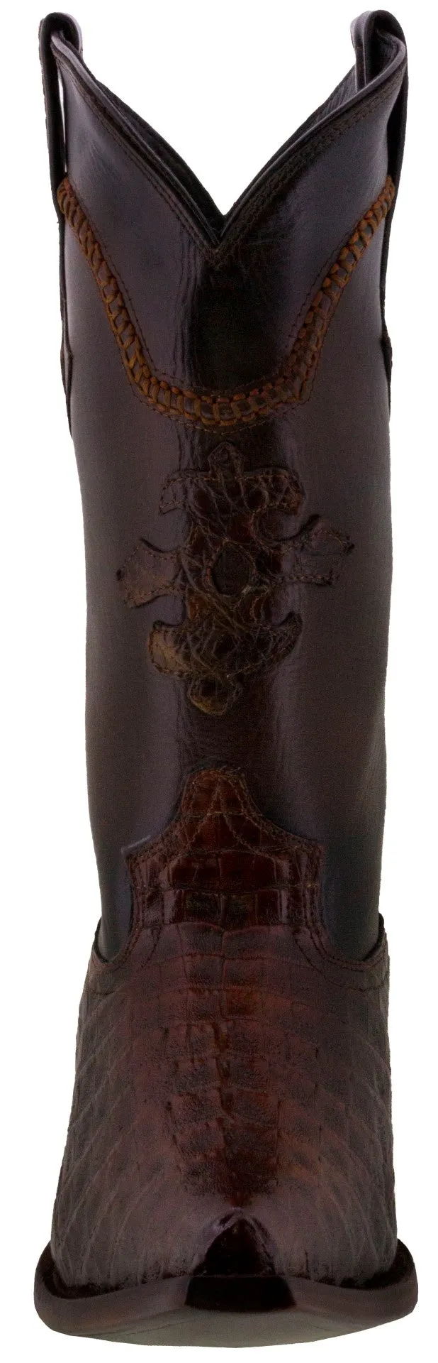 Men's Rustic Cognac Genuine Crocodile Belly Skin Cowboy Boots - Snip Toe