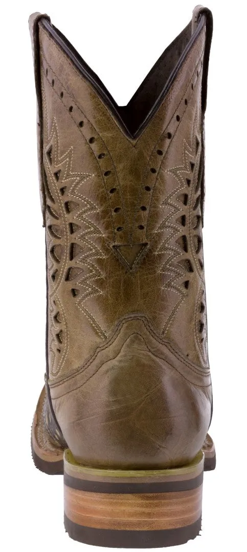 Mens Sand Western Leather Cowboy Boots Alligator Print - Square Toe