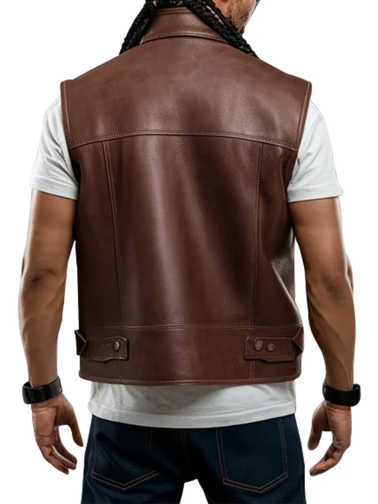 Men's Utility Style Brown Leather Vest