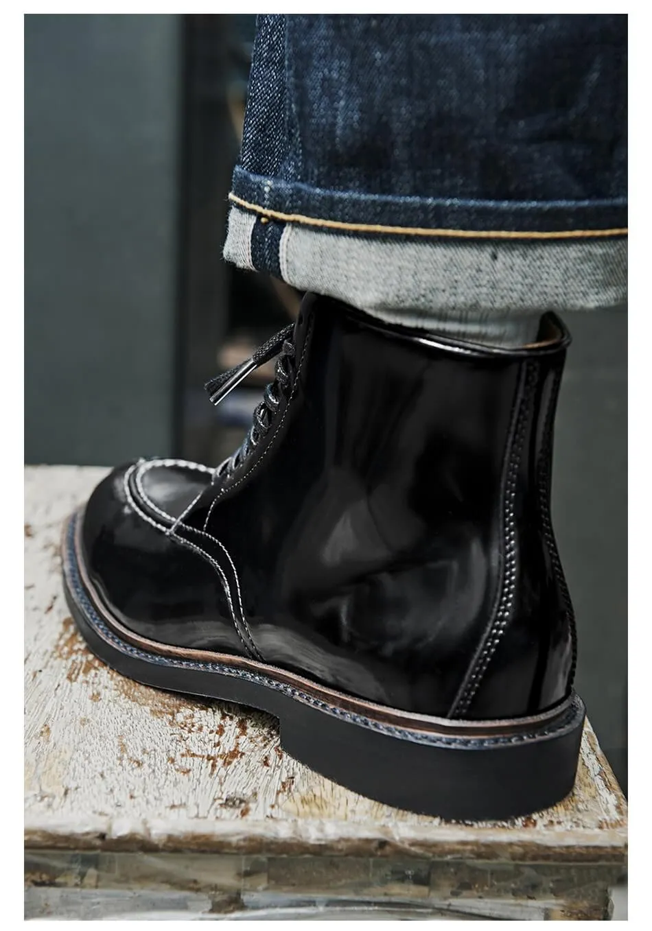 Norwegian Toe Tanker Boots, Glossy Leather