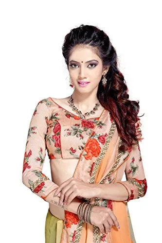 Oomph! Women's Georgette Sarees Party Wear/Fancy Georgette Sarees/Printed Georgette Sarees - Peach &amp; Butter Yellow