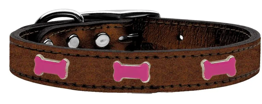 Pink Bone Widget Genuine Metallic Leather Dog Collar Bronze 20