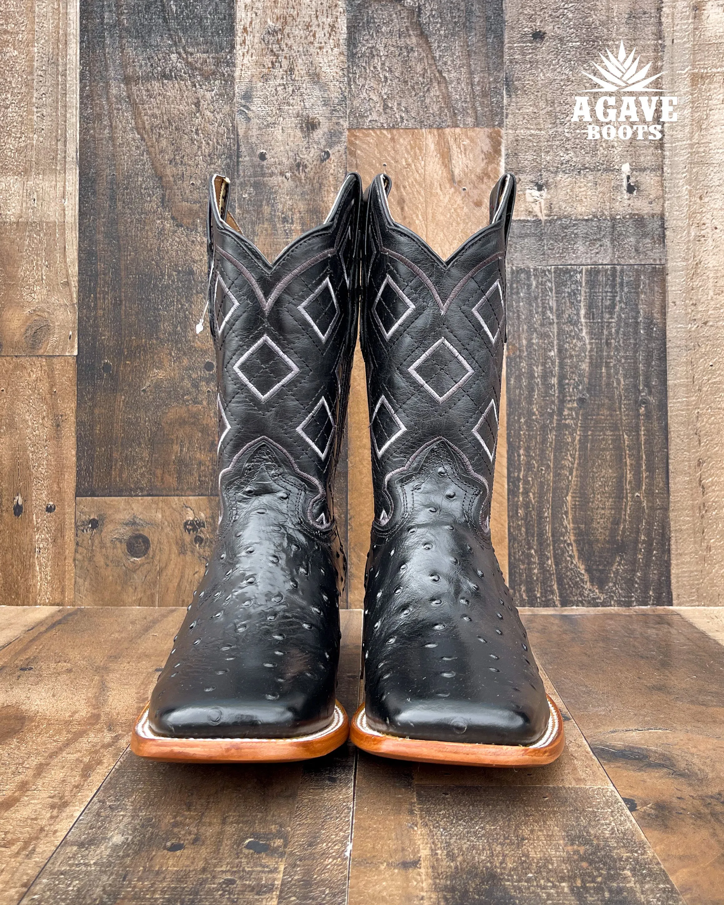 "RANCH" BLACK OSTRICH | MEN SQUARE TOE WESTERN COWBOY BOOTS