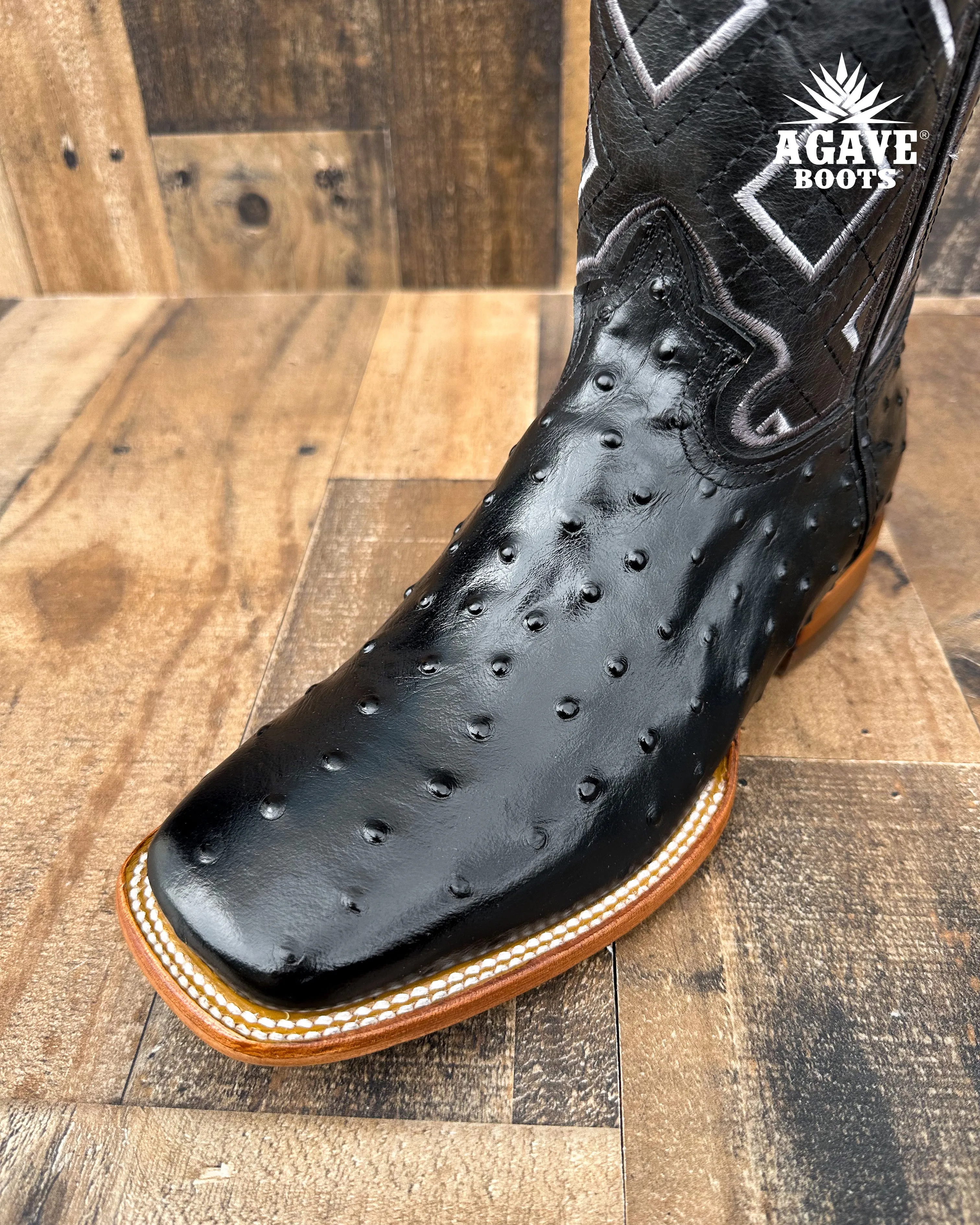 "RANCH" BLACK OSTRICH | MEN SQUARE TOE WESTERN COWBOY BOOTS