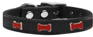 Red Bone Widget Genuine Leather Dog Collar Black 18