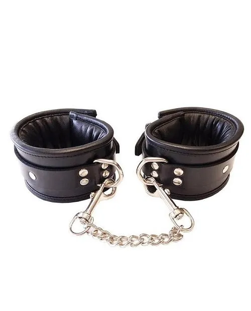 Rouge Padded Leather Adjustable Ankle Cuffs - Black