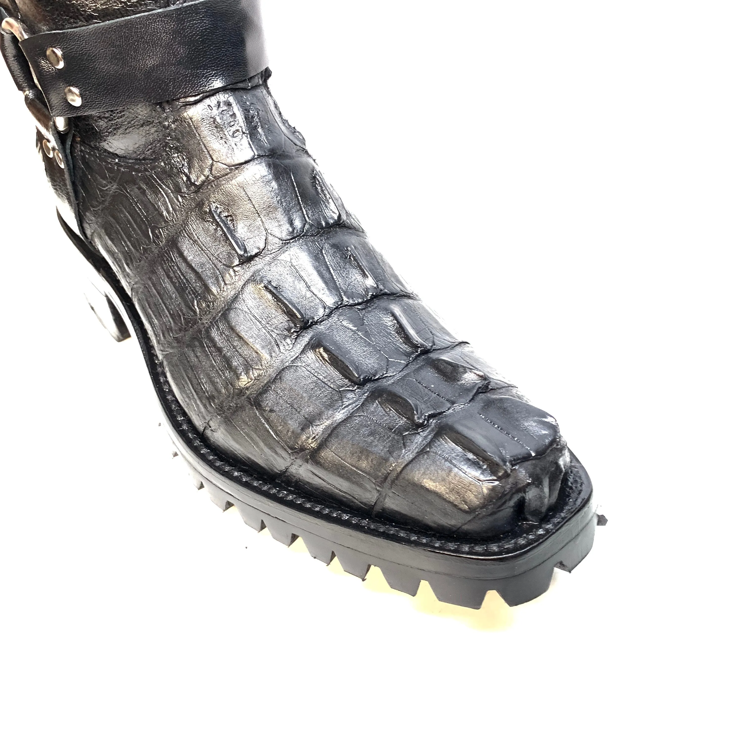 Safari Harness Black Hornback Crocodile Biker Boots