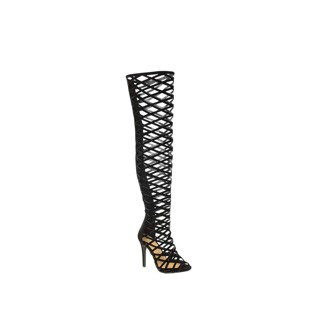 SAFIYA Over The Knee Strappy Cut Out Boot