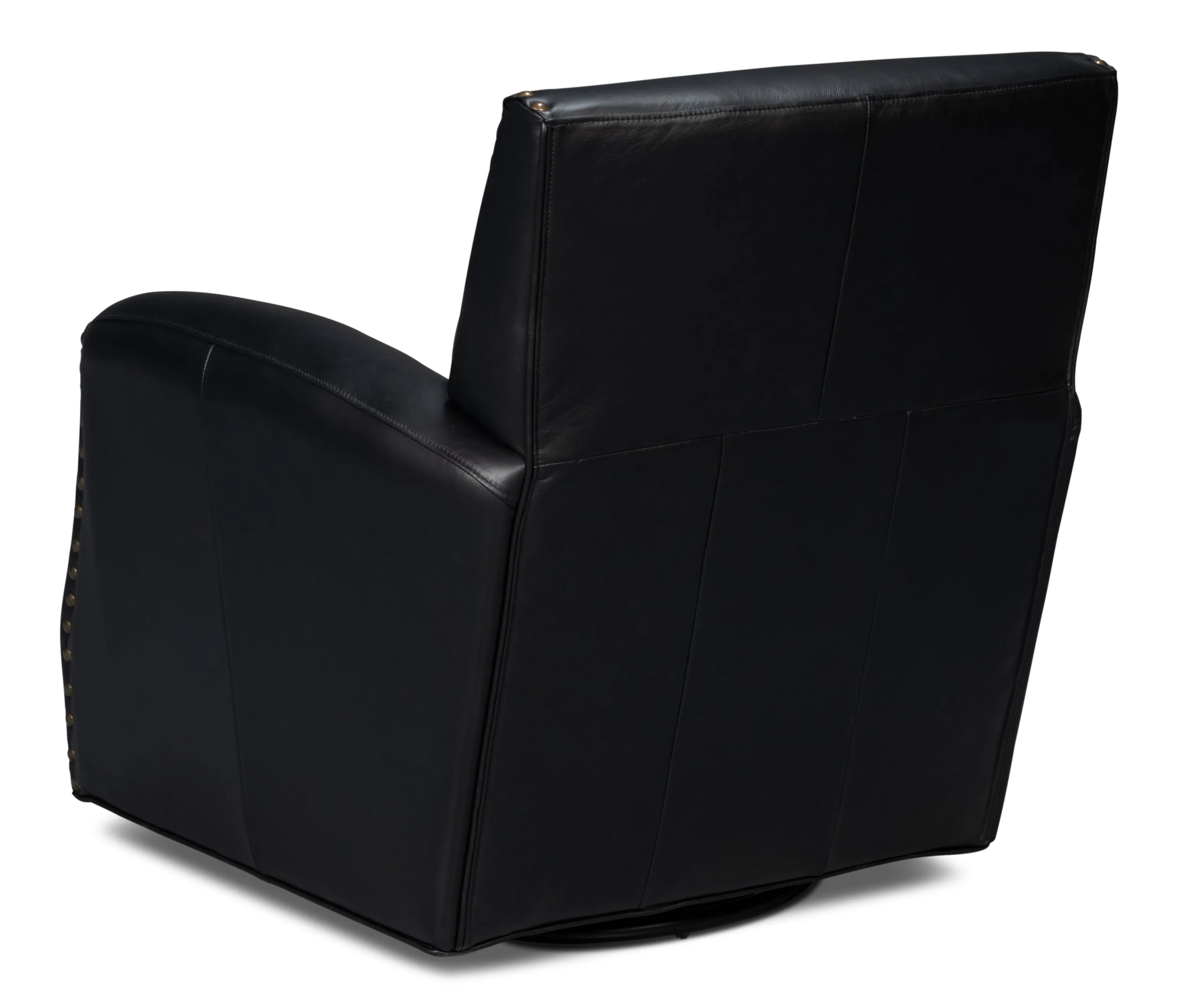 Sarreid - Taft Leather Swivel Chair  Onyx Black - Black - Traditional