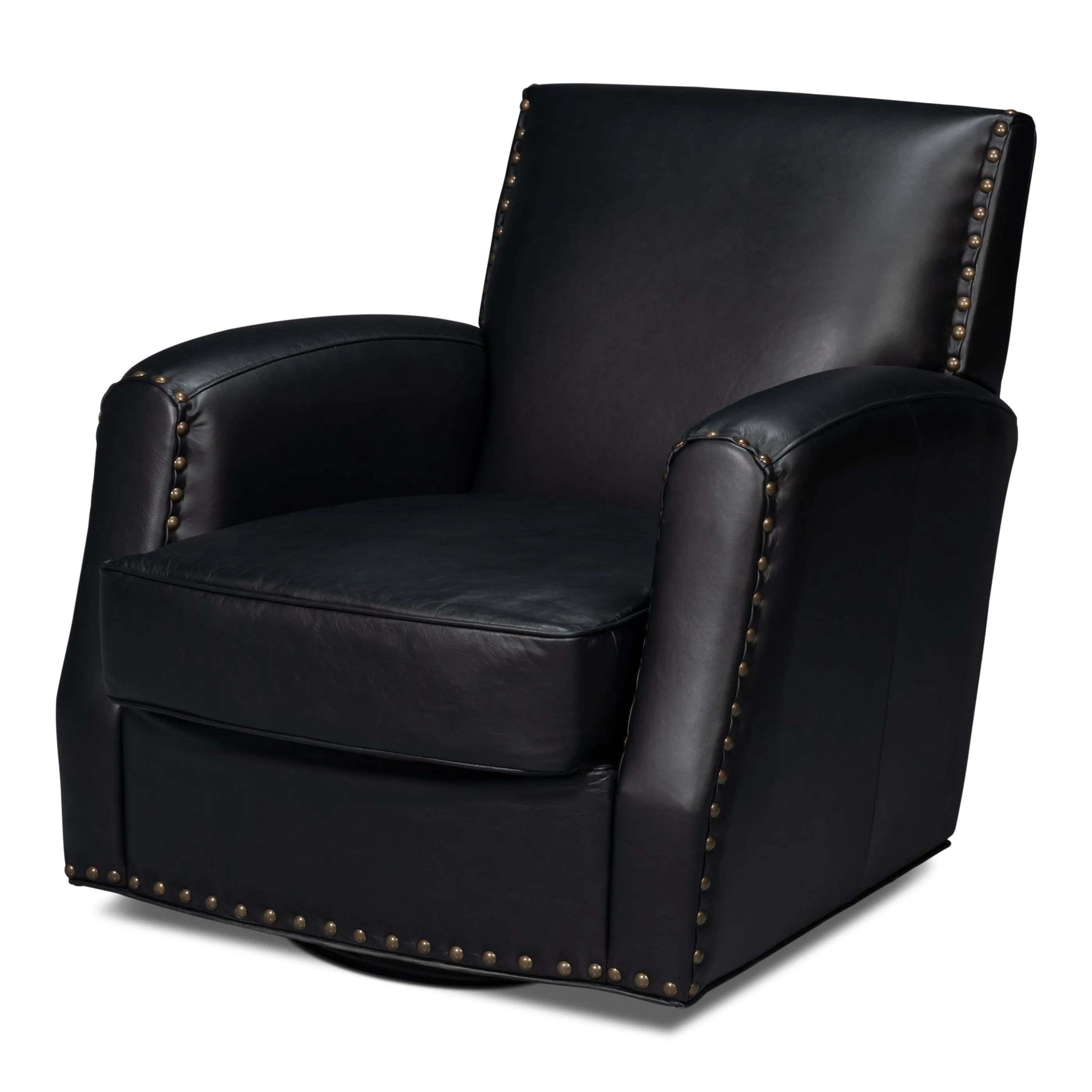 Sarreid - Taft Leather Swivel Chair  Onyx Black - Black - Traditional