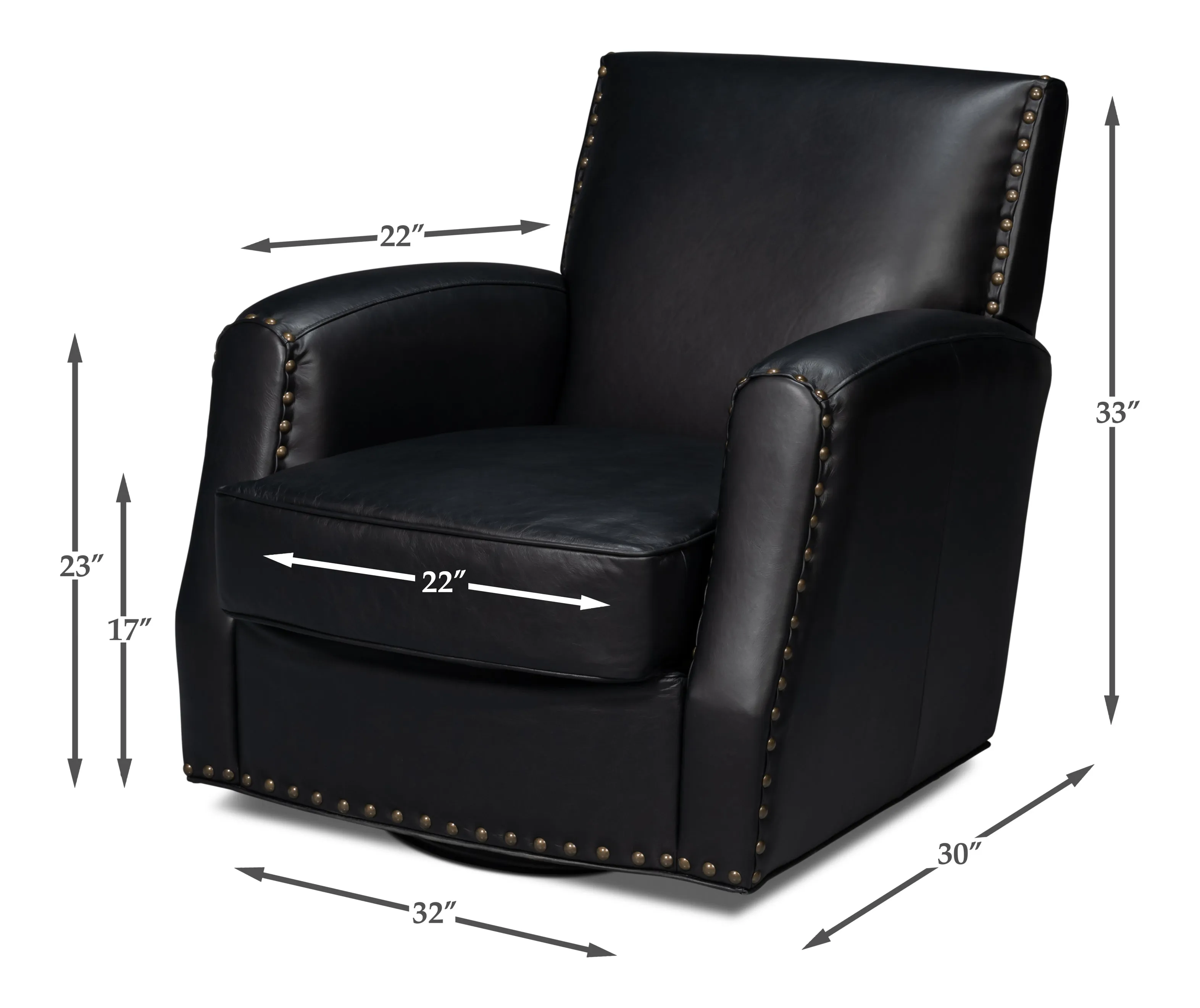 Sarreid - Taft Leather Swivel Chair  Onyx Black - Black - Traditional