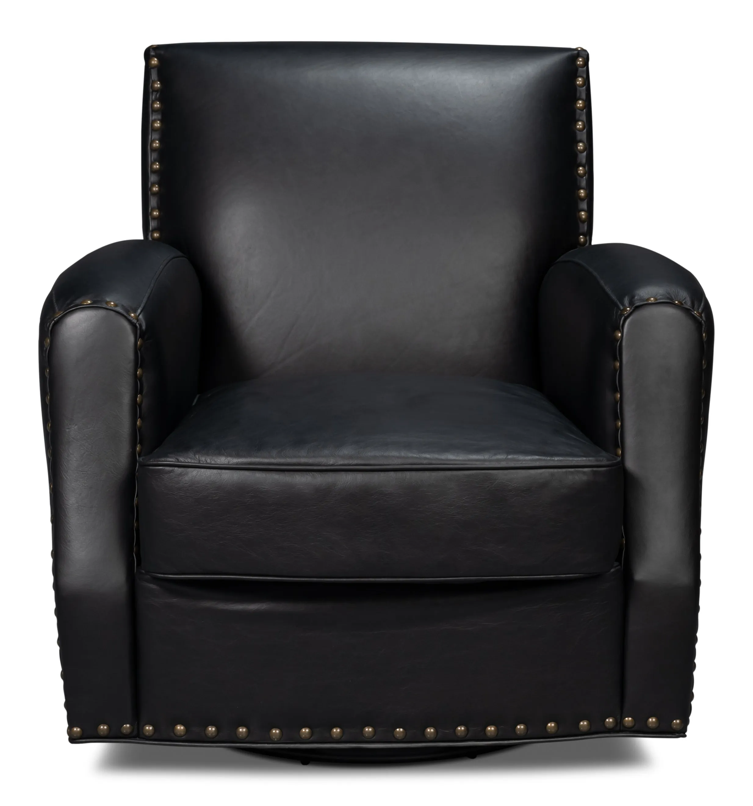 Sarreid - Taft Leather Swivel Chair  Onyx Black - Black - Traditional