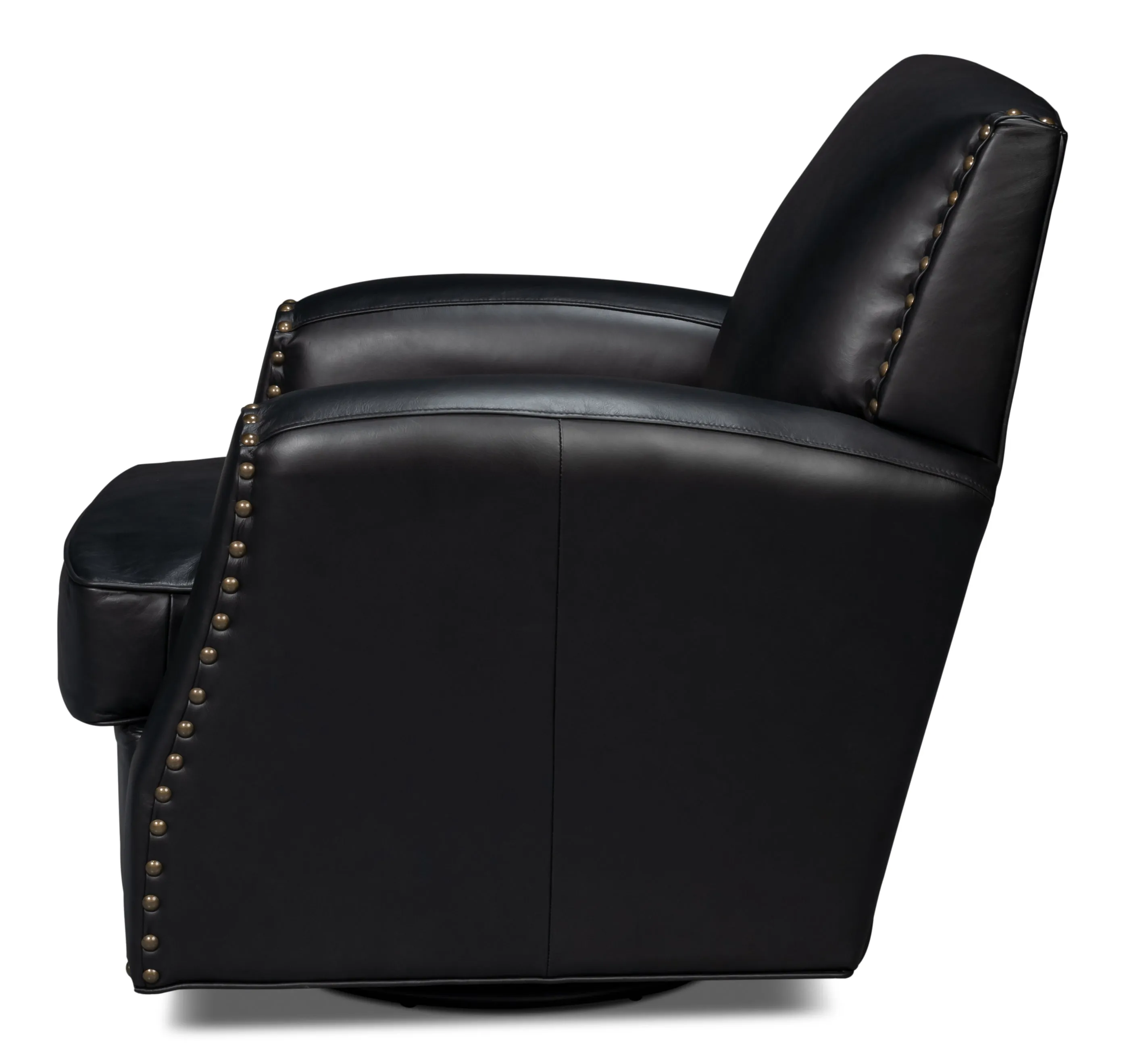 Sarreid - Taft Leather Swivel Chair  Onyx Black - Black - Traditional