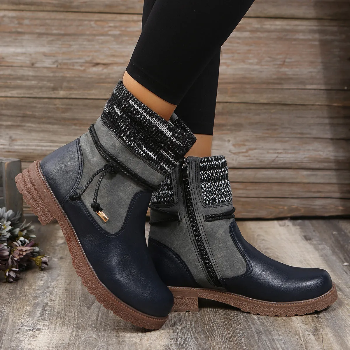 Side Zipper PU Leather Boots