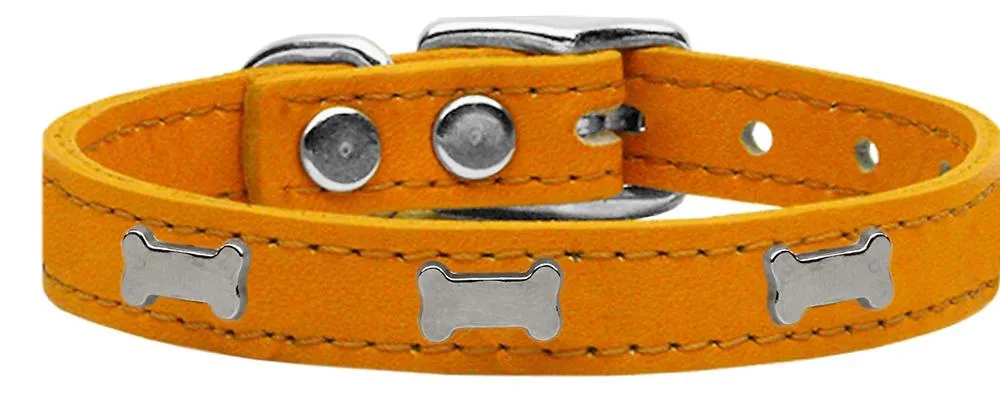 Silver Bone Widget Genuine Leather Dog Collar Mandarin 14