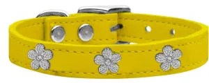 Silver Flower Widget Genuine Leather Dog Collar Yellow 22