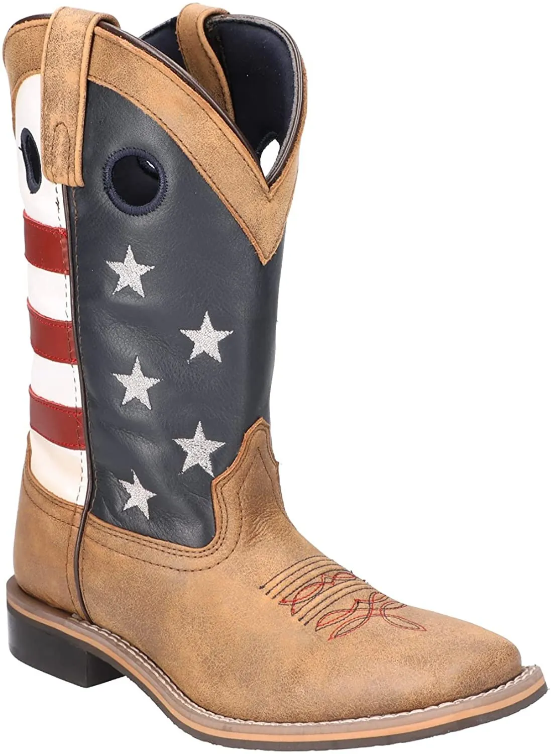 Smoky Kid's Stars and Stripes Patriotic Western Cowboy Boots - Vintage Brown