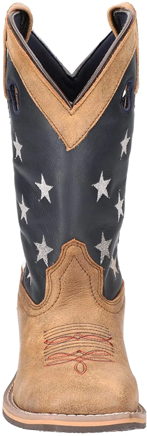 Smoky Kid's Stars and Stripes Patriotic Western Cowboy Boots - Vintage Brown