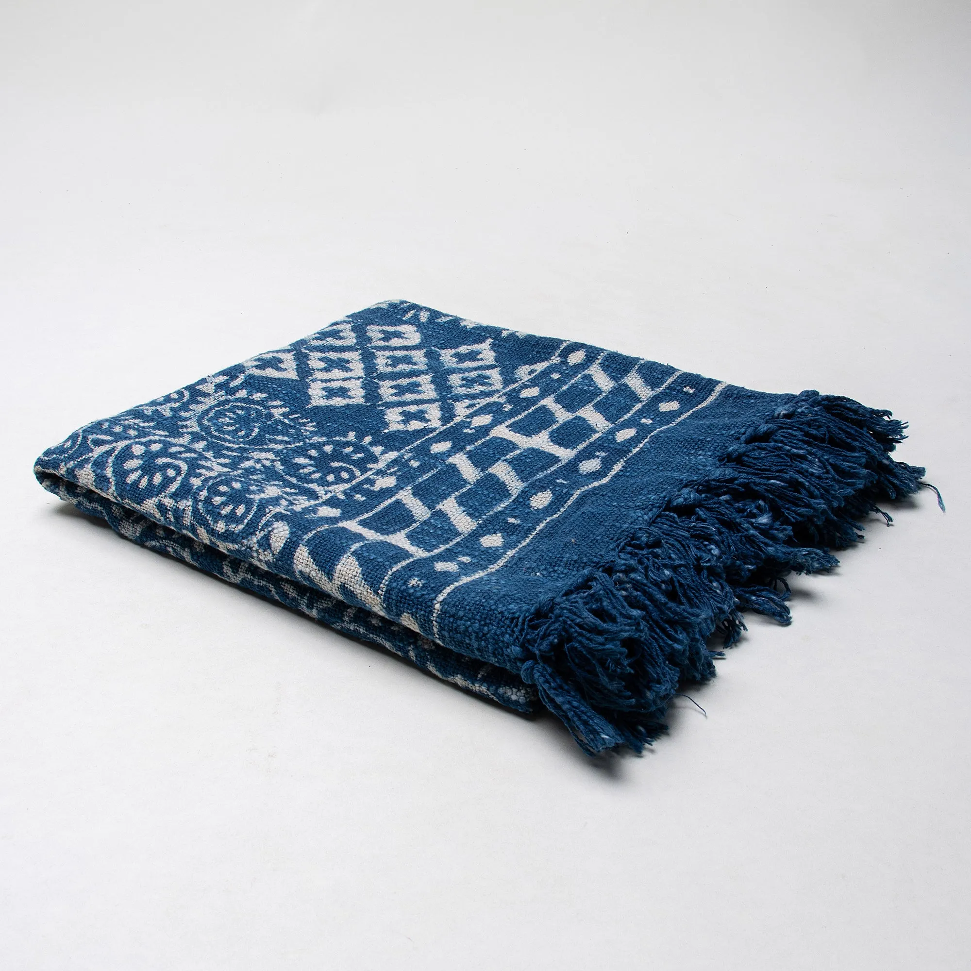 Soft Premium Blue Block Printed Throw Blanket For Decor