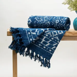 Soft Premium Blue Block Printed Throw Blanket For Decor