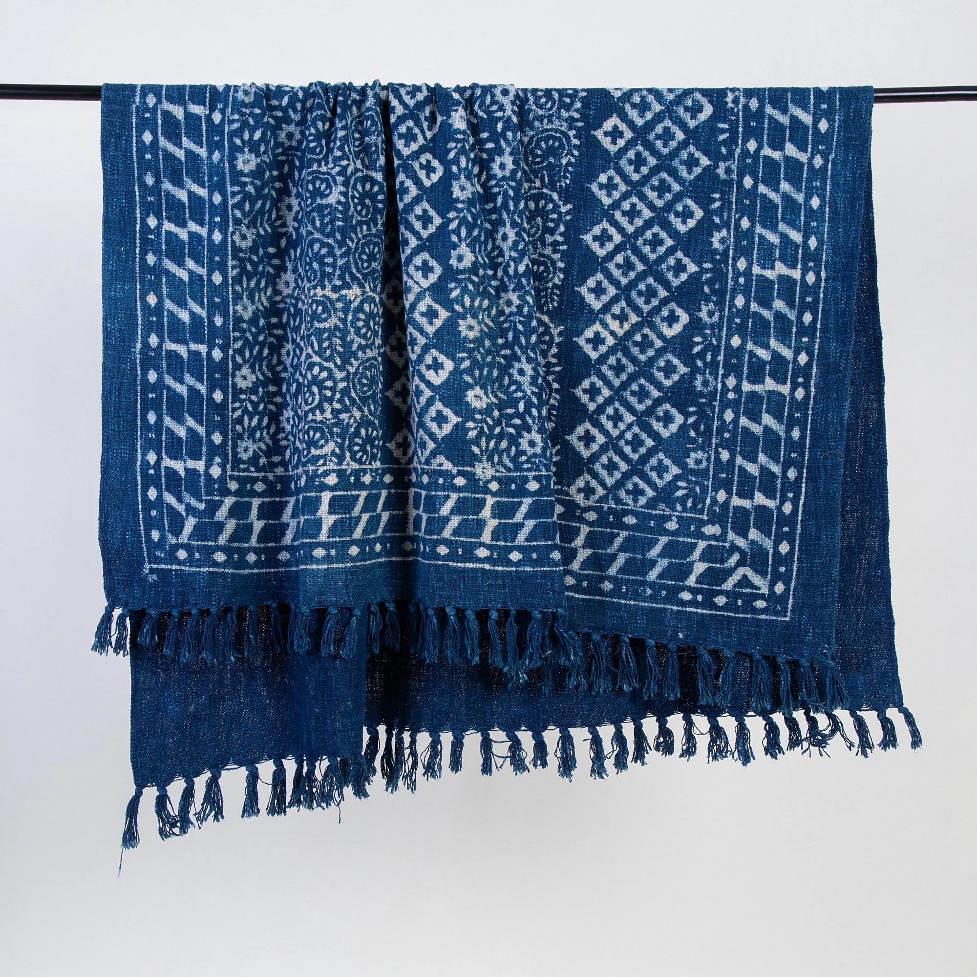 Soft Premium Blue Block Printed Throw Blanket For Decor