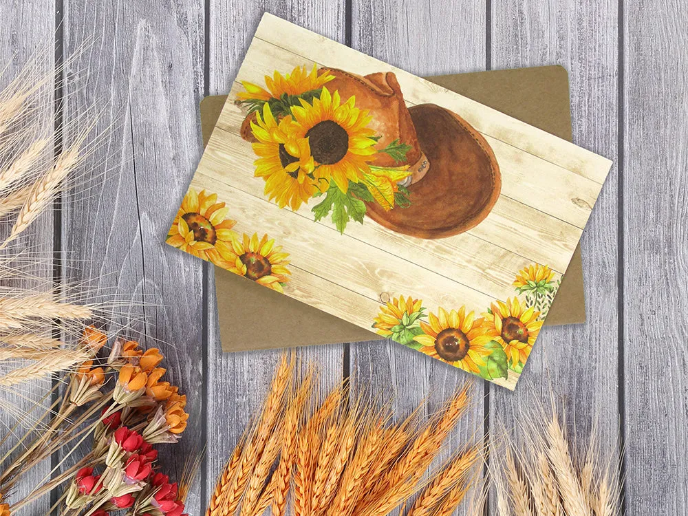 Sunflower Cowboy Boots Western - 36 Pack Assorted Greeting Cards for All Occasions - 6 Design