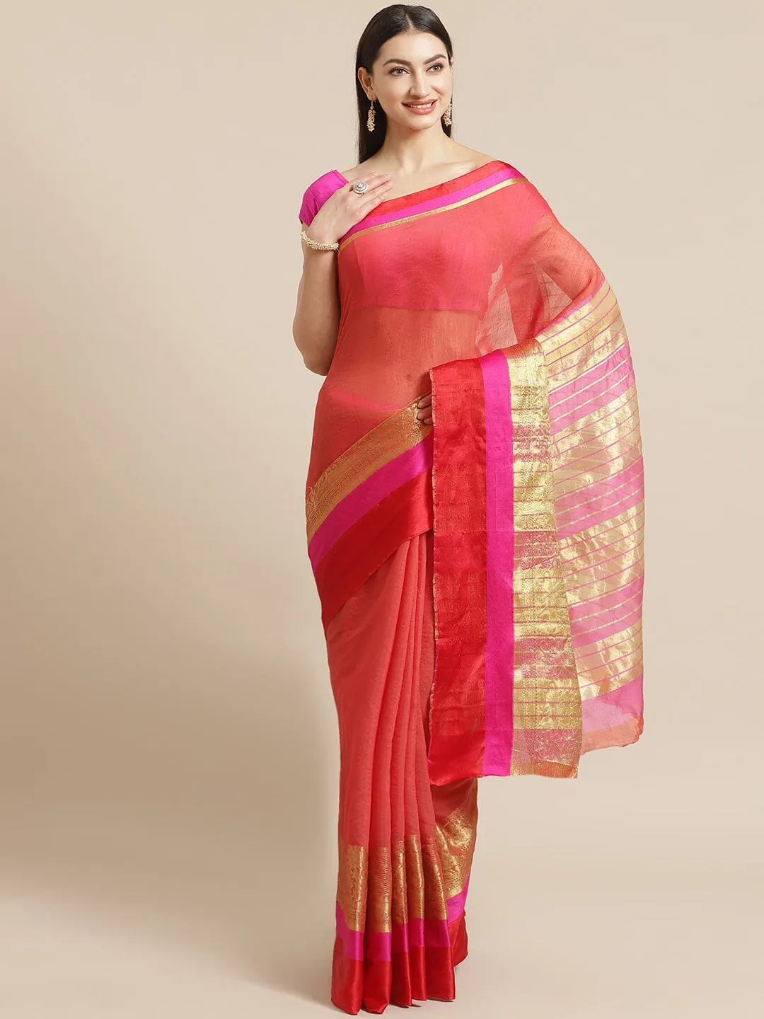 SVB Saree Red And Pink Embellished Saree