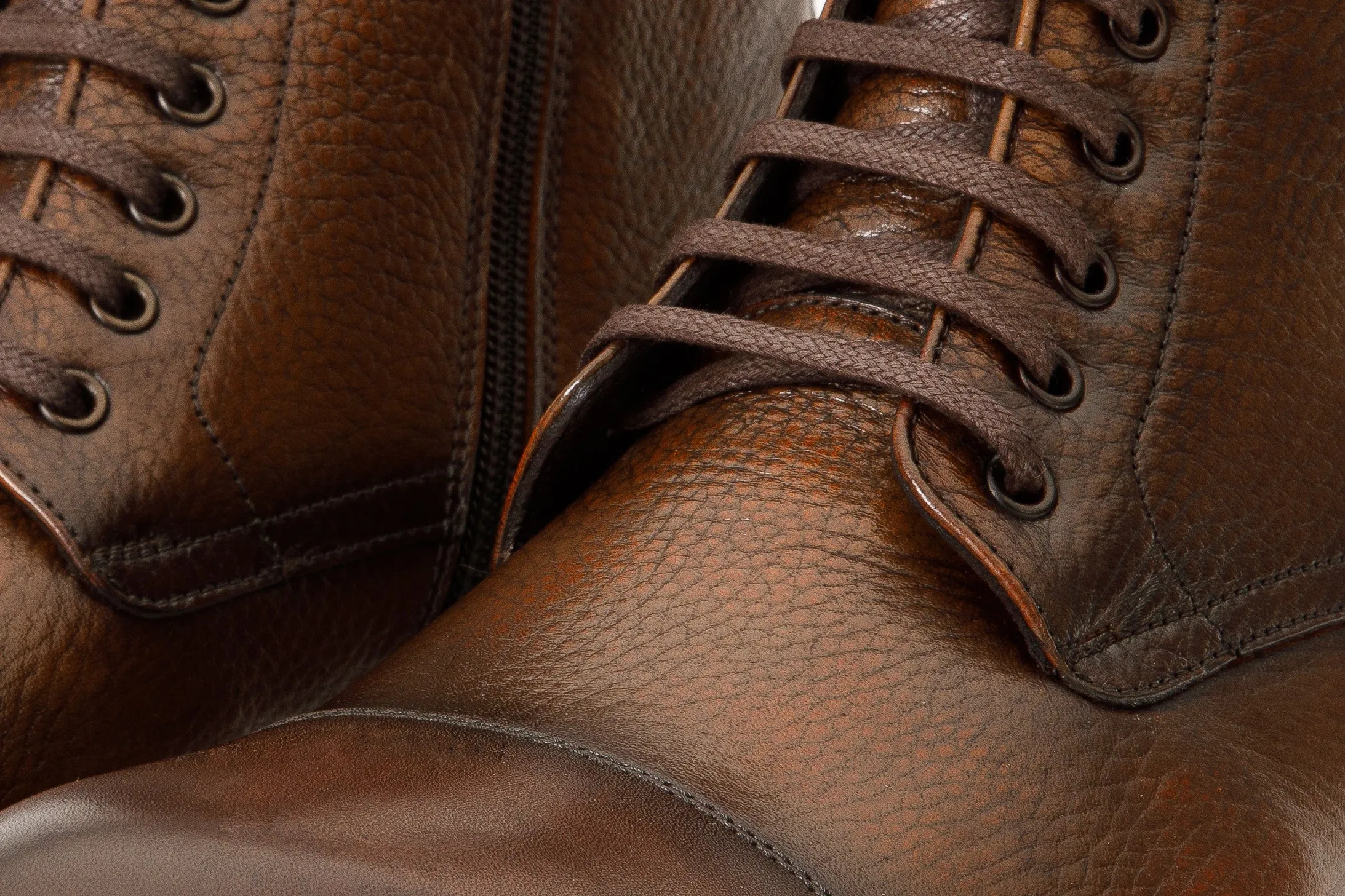 The Bothey Brown Leather Cap-Toe Lace-up Men Boot with a Zipper